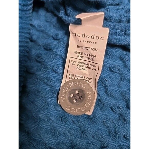 Mododoc Waffle Weave Button Jacket Coat Teal Blue 100% Cotton Women’s Size S - Picture 6 of 9